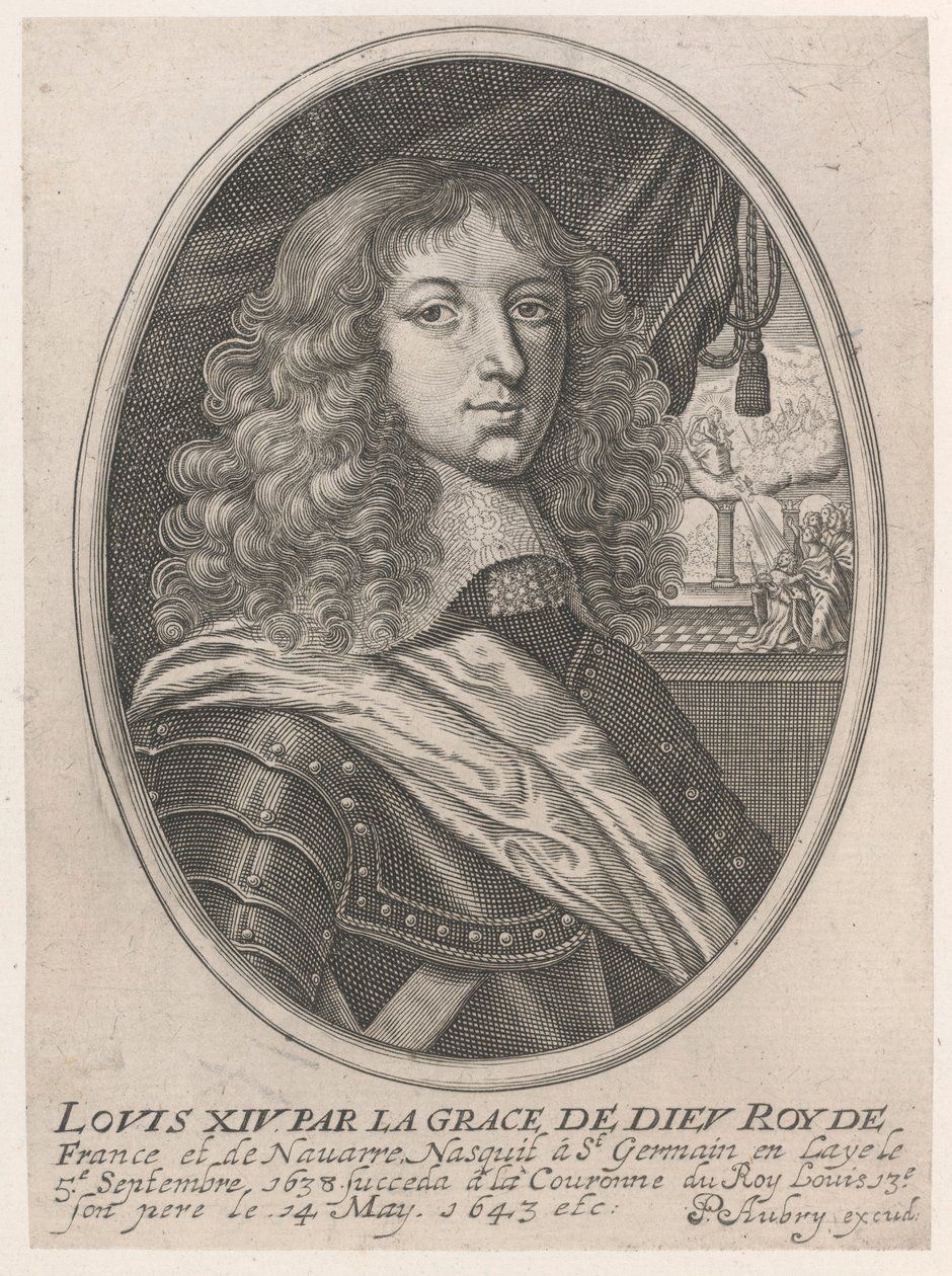 Portret Ludwika XIV (Ludwik XIV z łaski Bożej Roy z Francji i Nawarry) autorstwa Pierre Aubry