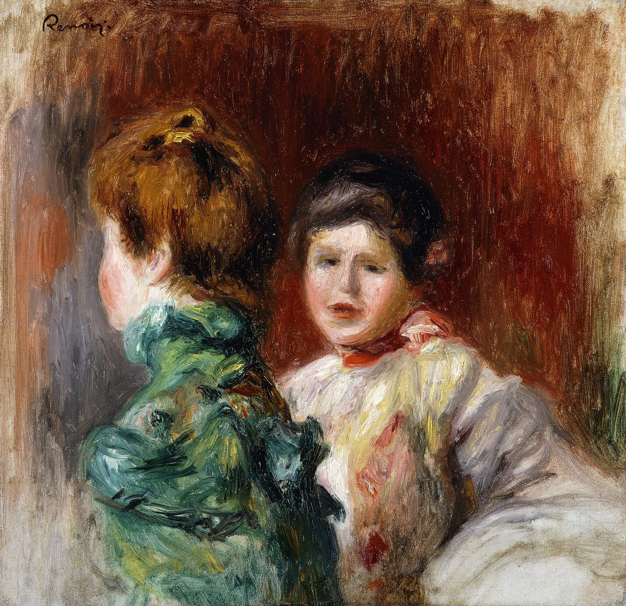 Szkic głów dwóch kobiet; Szkic, Dwie głowy kobiet, 1895 autorstwa Pierre Auguste Renoir