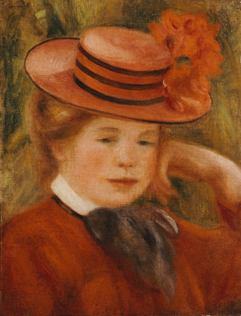 Młoda dziewczyna w czerwonym kapeluszu, 1899 autorstwa Pierre Auguste Renoir