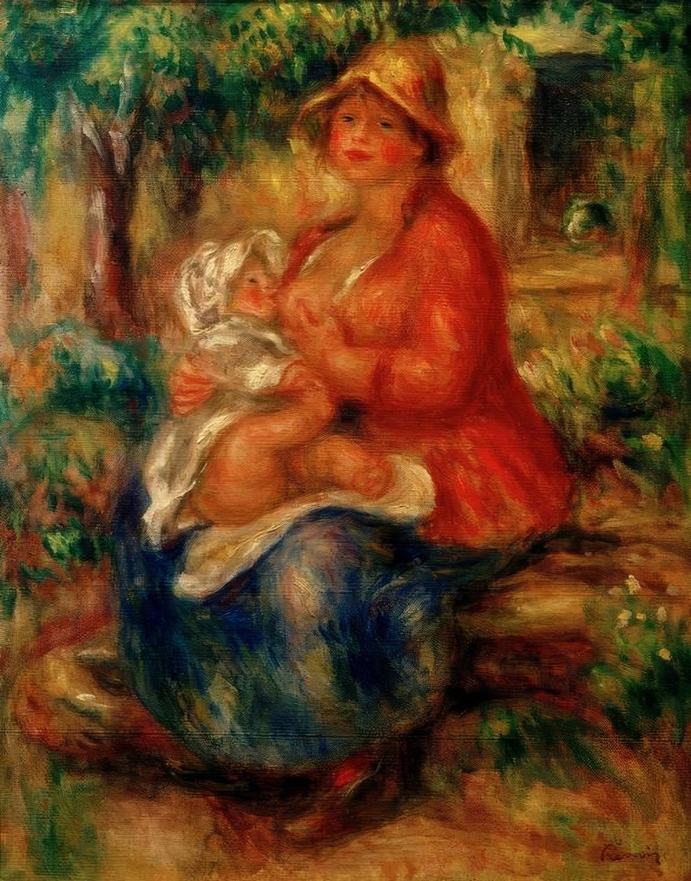 Aline Renoir karmiąca piersią syna autorstwa Pierre Auguste Renoir