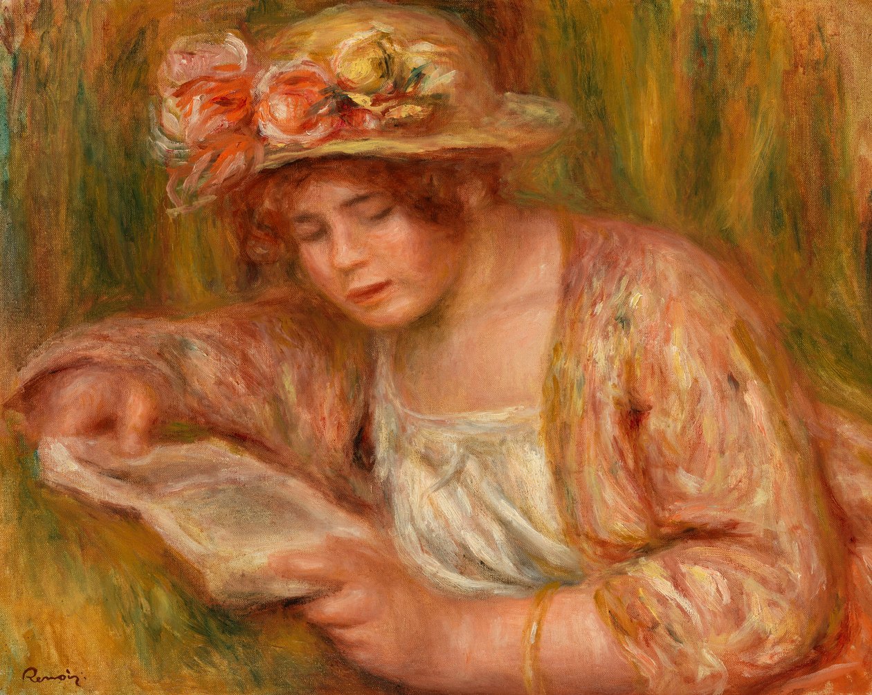Andrée w kapeluszu, czytanie autorstwa Pierre Auguste Renoir