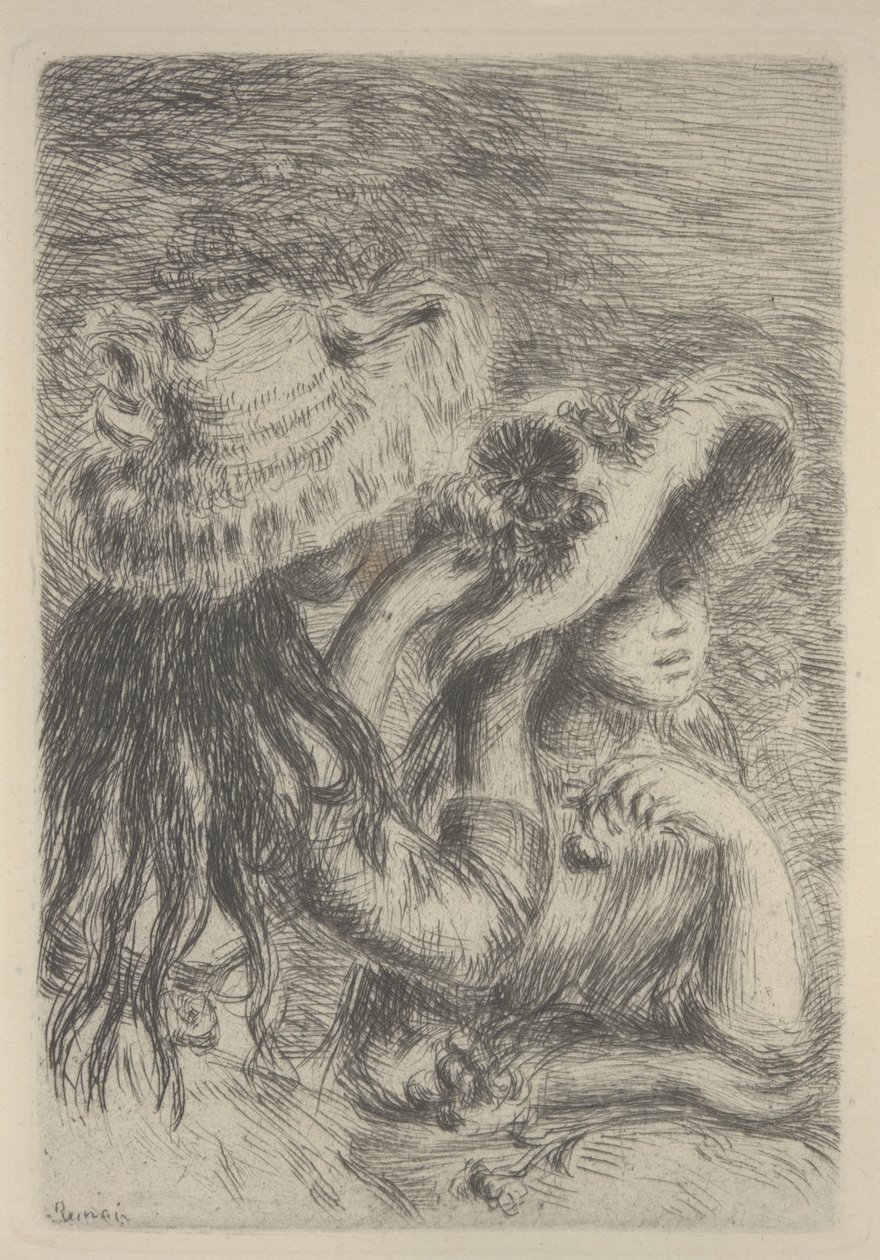 Układanie kapelusza autorstwa Pierre Auguste Renoir