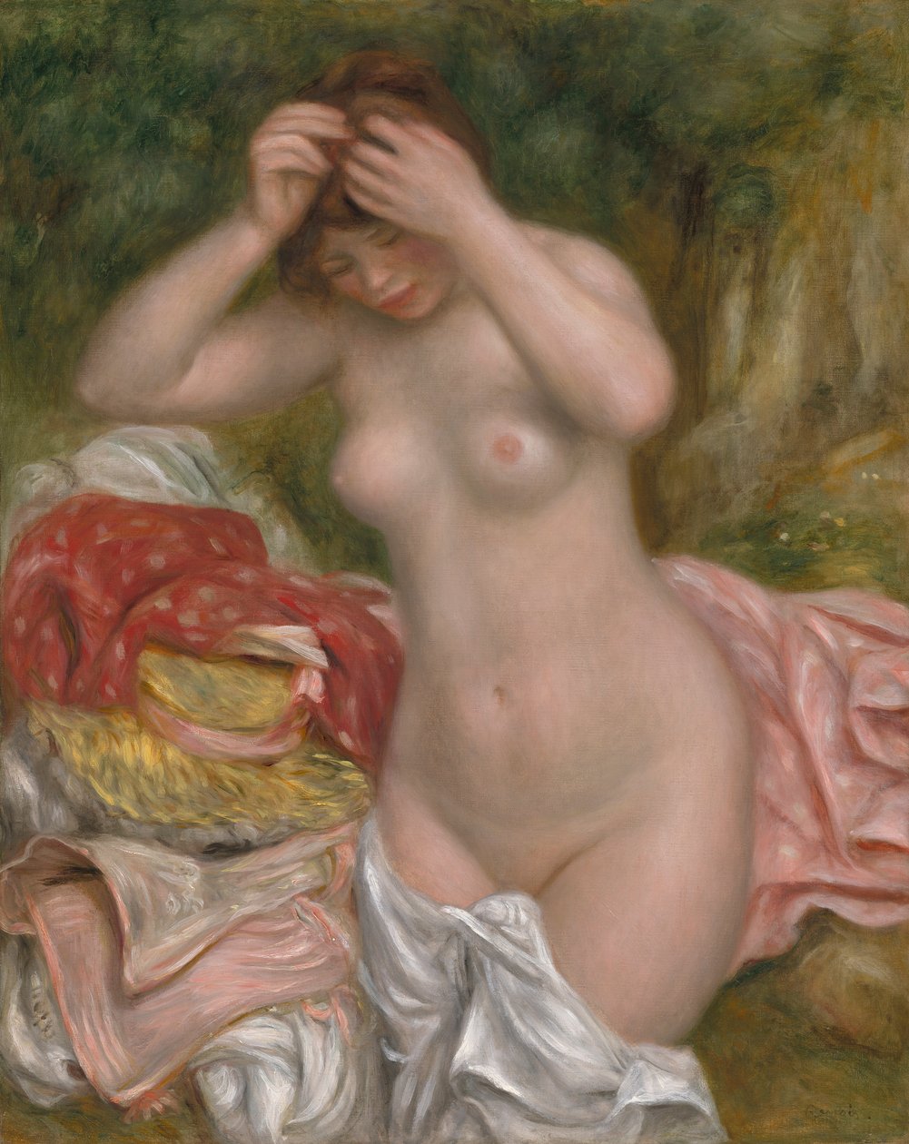 Kąpiąca się układa włosy, 1893 autorstwa Pierre Auguste Renoir