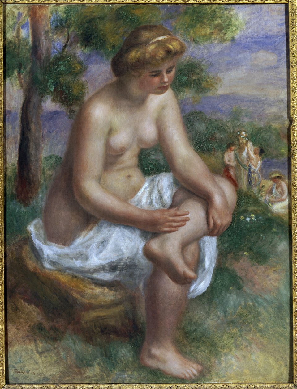Kąpiący się siedzący w pejzażu zwanym Eurydyką (olej na płótnie) autorstwa Pierre Auguste Renoir