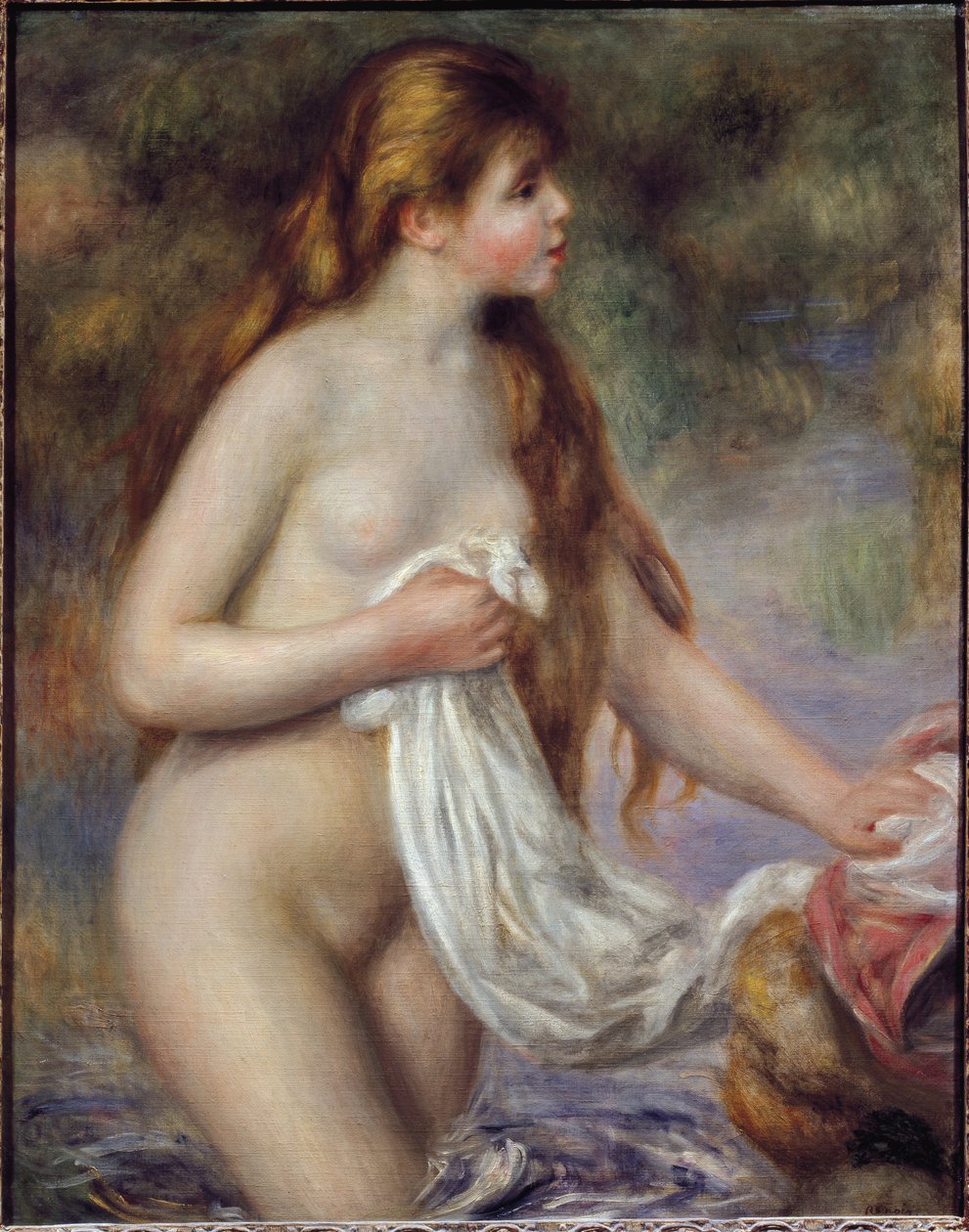 Kąpiący się z długimi włosami (olej na płótnie, ok. 1895) autorstwa Pierre Auguste Renoir