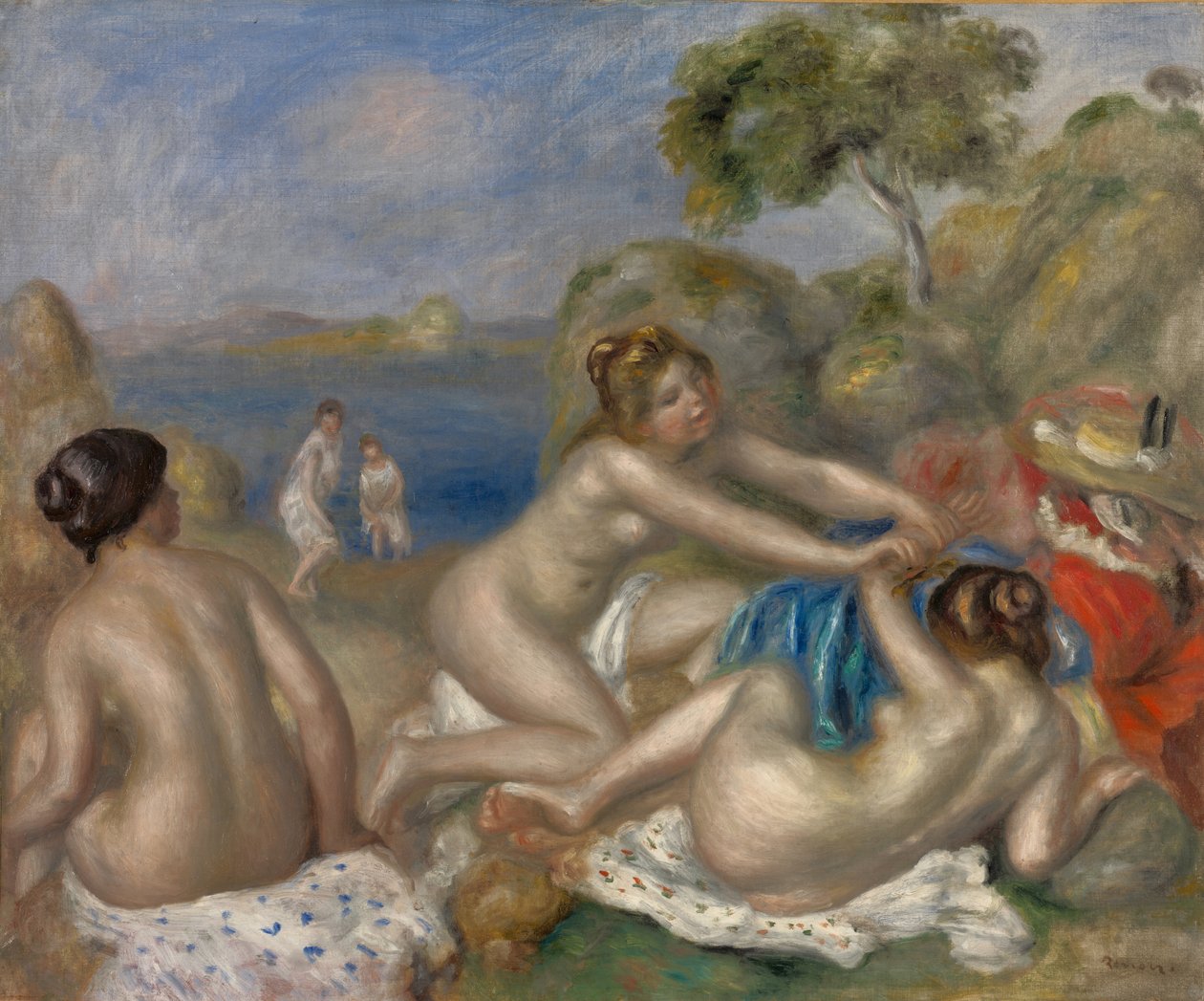 Kąpiący się bawiący się krabem, ok. 1897 (olej na tkaninie) autorstwa Pierre Auguste Renoir