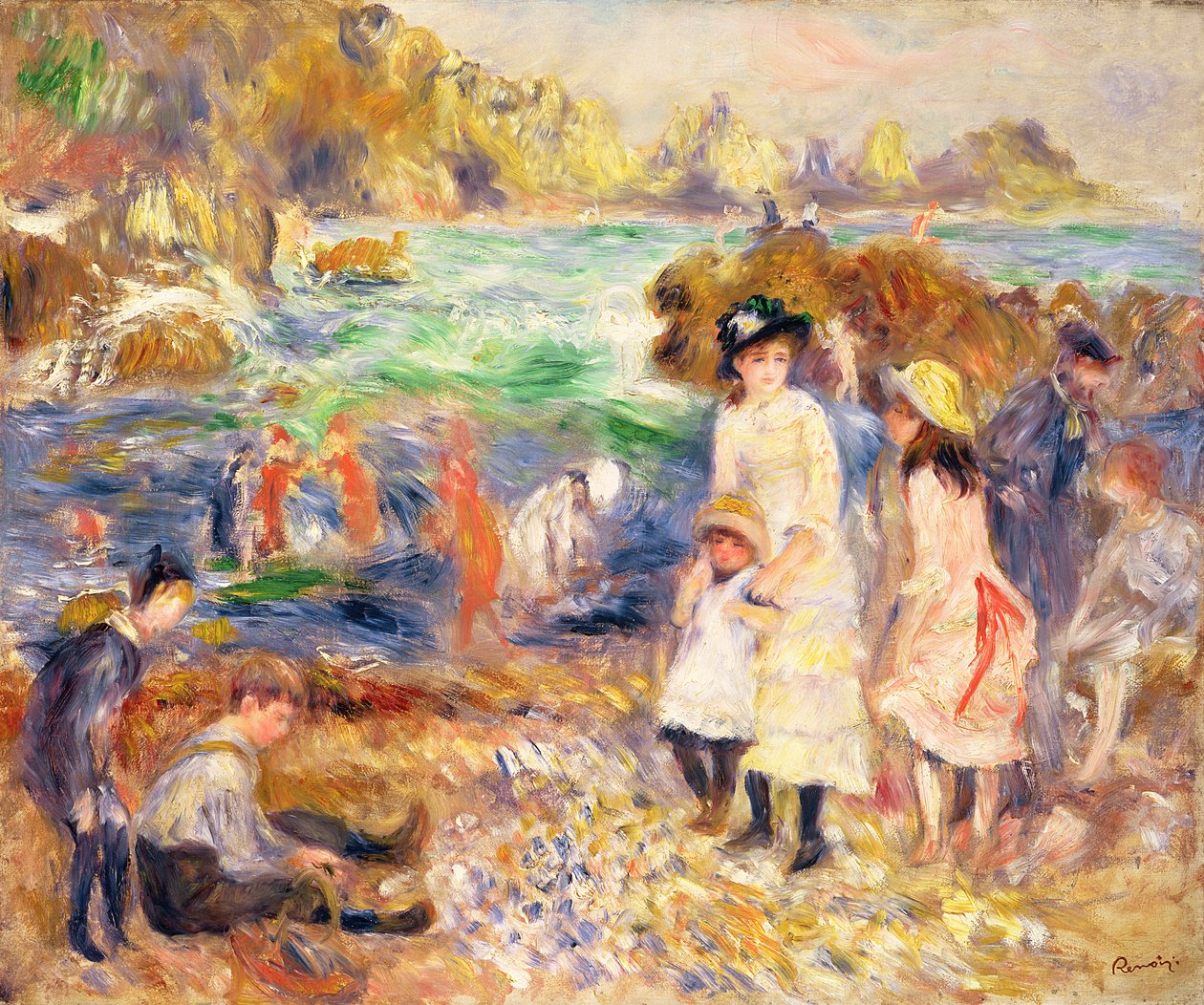 Scena na plaży, Guernsey (Dzieci nad morzem na Guernsey) 1883 (olej na płótnie) autorstwa Pierre Auguste Renoir