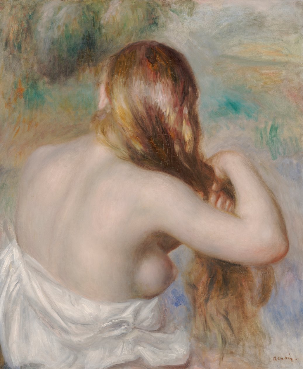 Blondynka Oplata Jej Włosy autorstwa Pierre Auguste Renoir