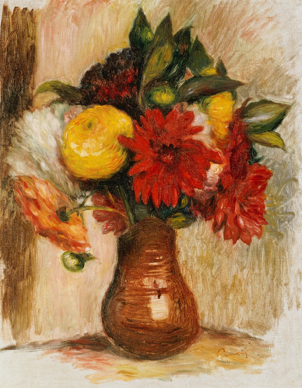 Bukiet kwiatów w kamiennym dzbanku autorstwa Pierre Auguste Renoir