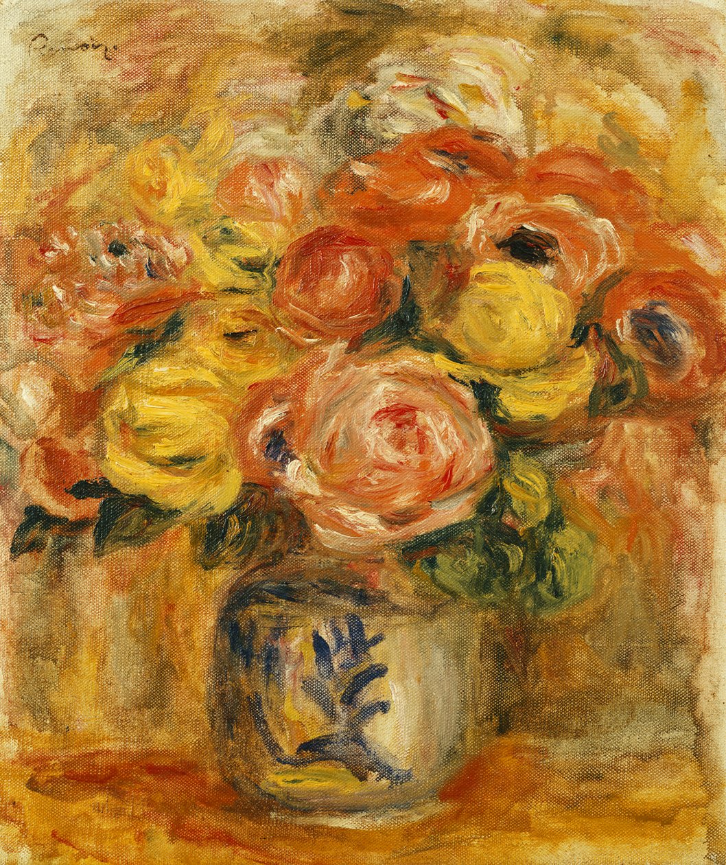 Kwiaty w niebiesko-białej wazonie; Kwiaty w niebiesko-białym wazonie, 1915 autorstwa Pierre Auguste Renoir