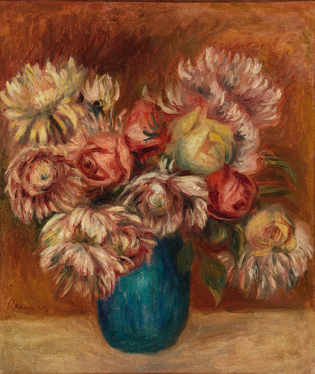 Kwiaty w zielonym wazonie autorstwa Pierre Auguste Renoir