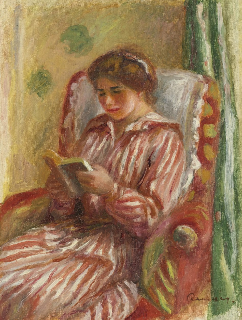Gabrielle czytanie, 1910 autorstwa Pierre Auguste Renoir
