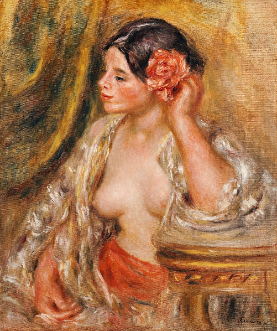 Gabrielle ma swoją fryzurę, 1910 autorstwa Pierre Auguste Renoir