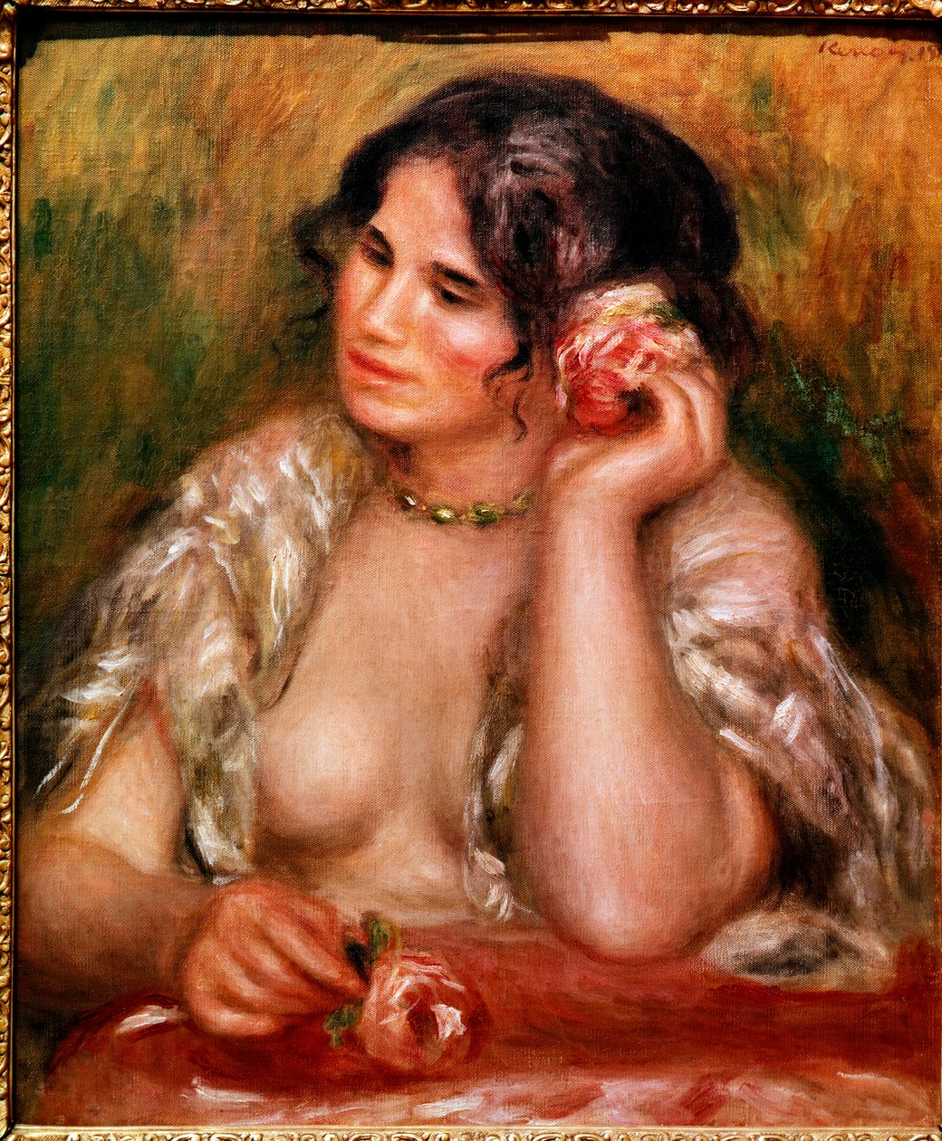 Gabrielle ma różę (olej na płótnie) autorstwa Pierre Auguste Renoir