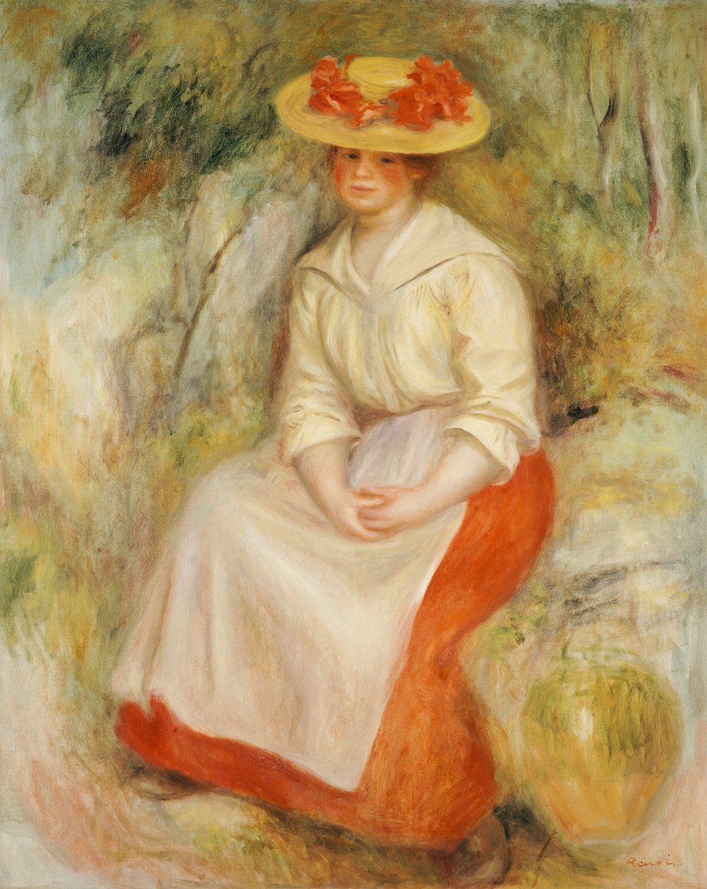 Gabrielle w słomkowym kapeluszu, 1900 autorstwa Pierre Auguste Renoir