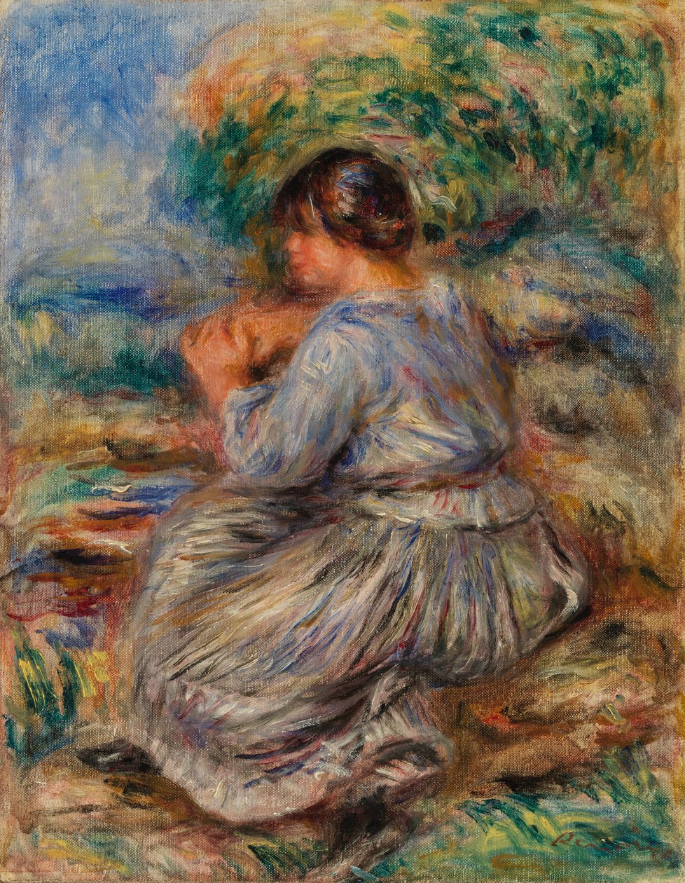 Dziewczyna siedząca w krajobrazie autorstwa Pierre Auguste Renoir
