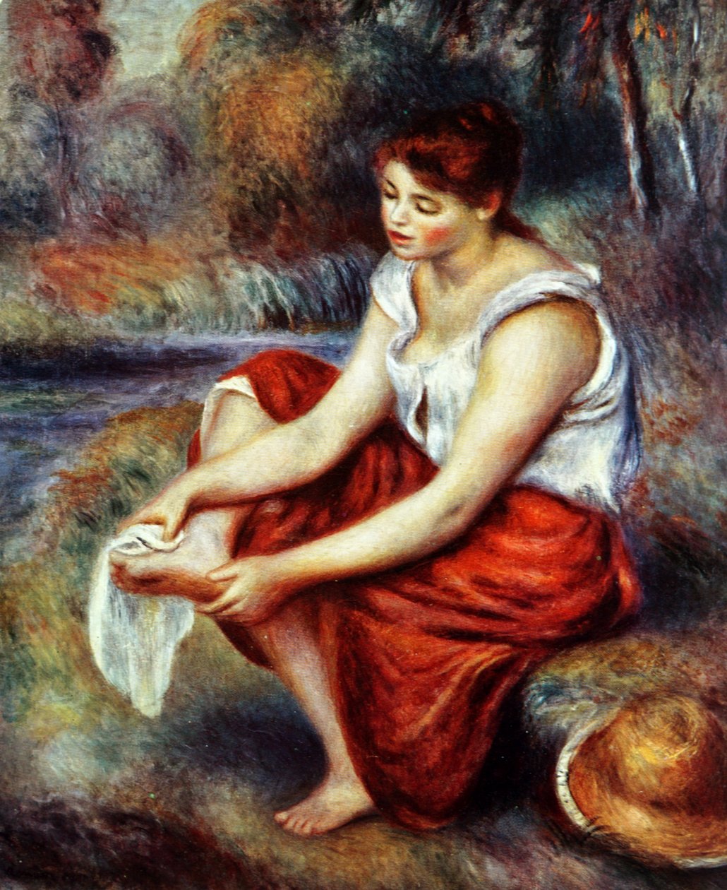 Dziewczyna wycierająca stopy autorstwa Pierre Auguste Renoir