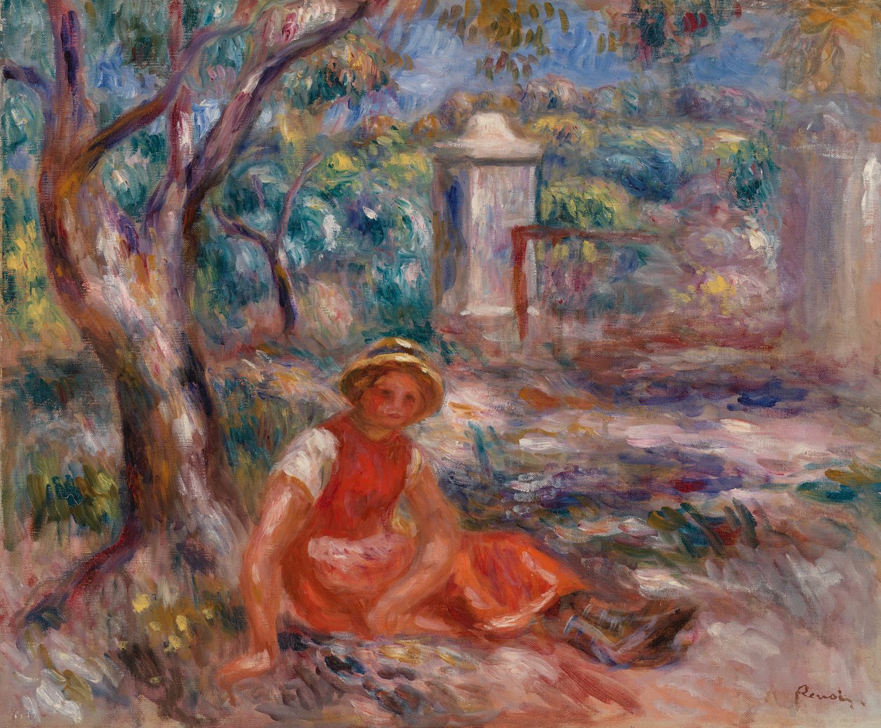 Dziewczyna u stóp drzewa autorstwa Pierre Auguste Renoir