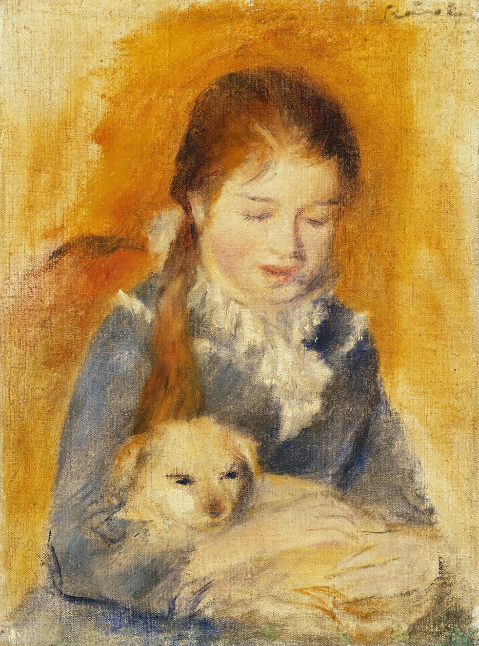 Dziewczyna z psem; Fillette au Chien, ok.1875 (olej na płótnie) autorstwa Pierre Auguste Renoir