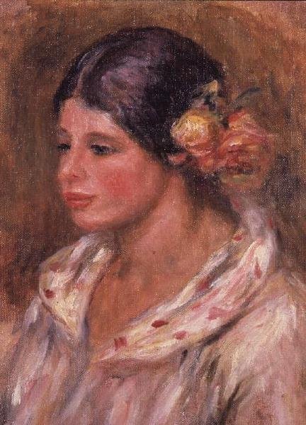 Dziewczyna z różami we włosach autorstwa Pierre Auguste Renoir
