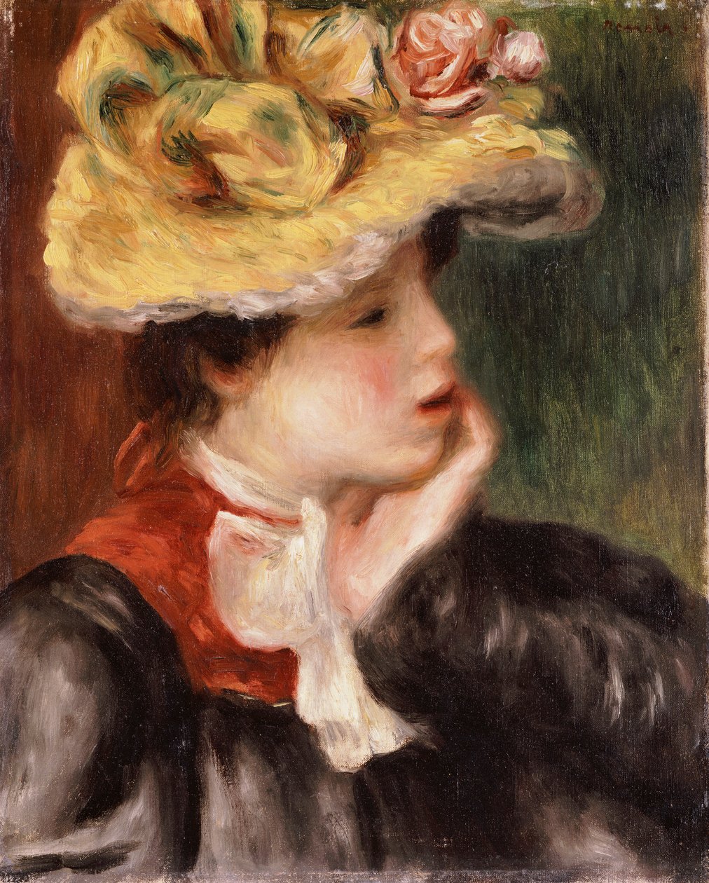 Głowa dziewczyny w żółtym kapeluszu autorstwa Pierre Auguste Renoir