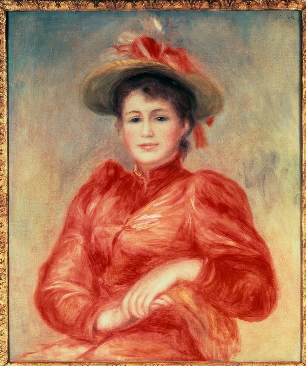 Młoda kobieta z czerwonym gorsetem autorstwa Pierre Auguste Renoir
