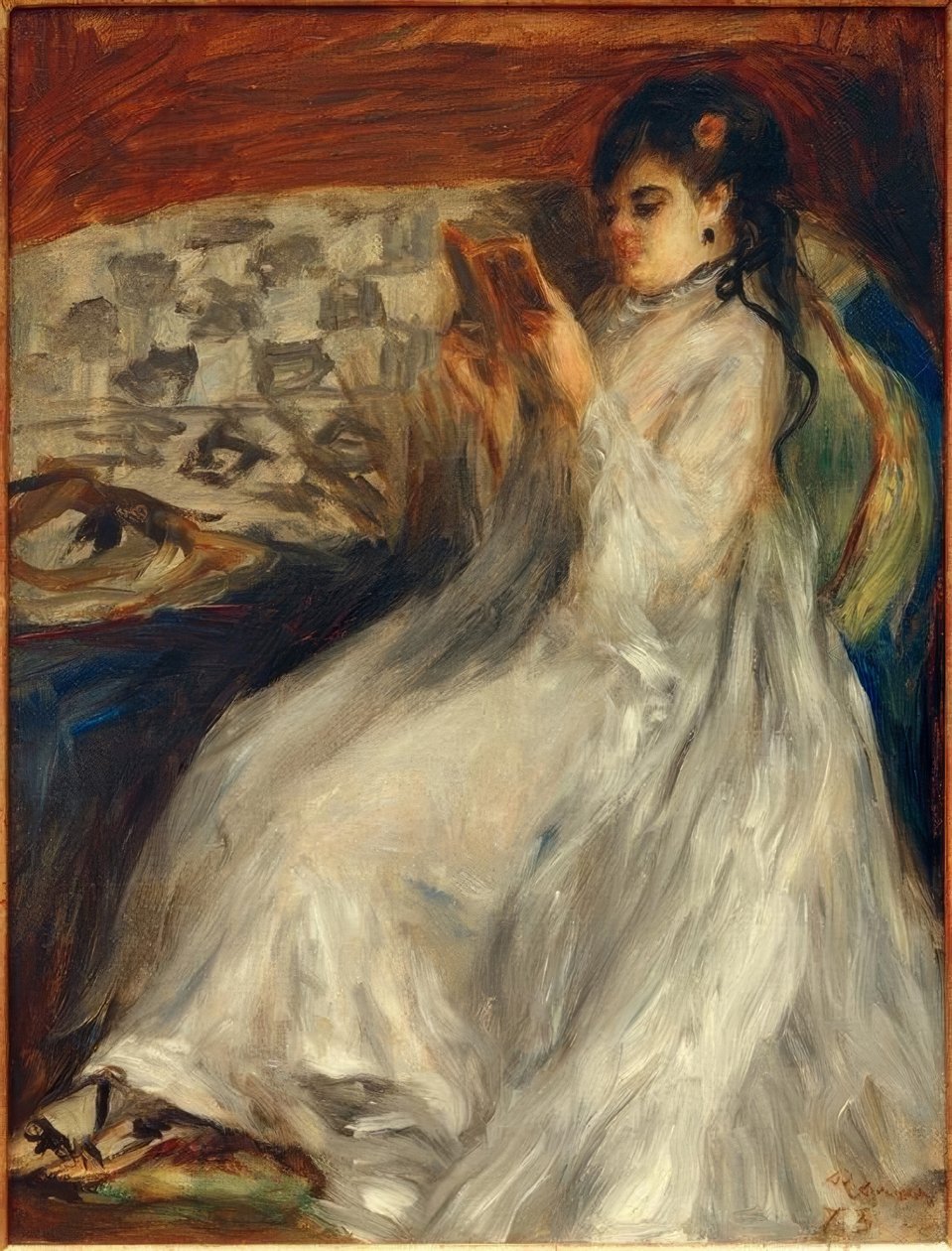 Młoda czytająca kobieta w bieli autorstwa Pierre Auguste Renoir