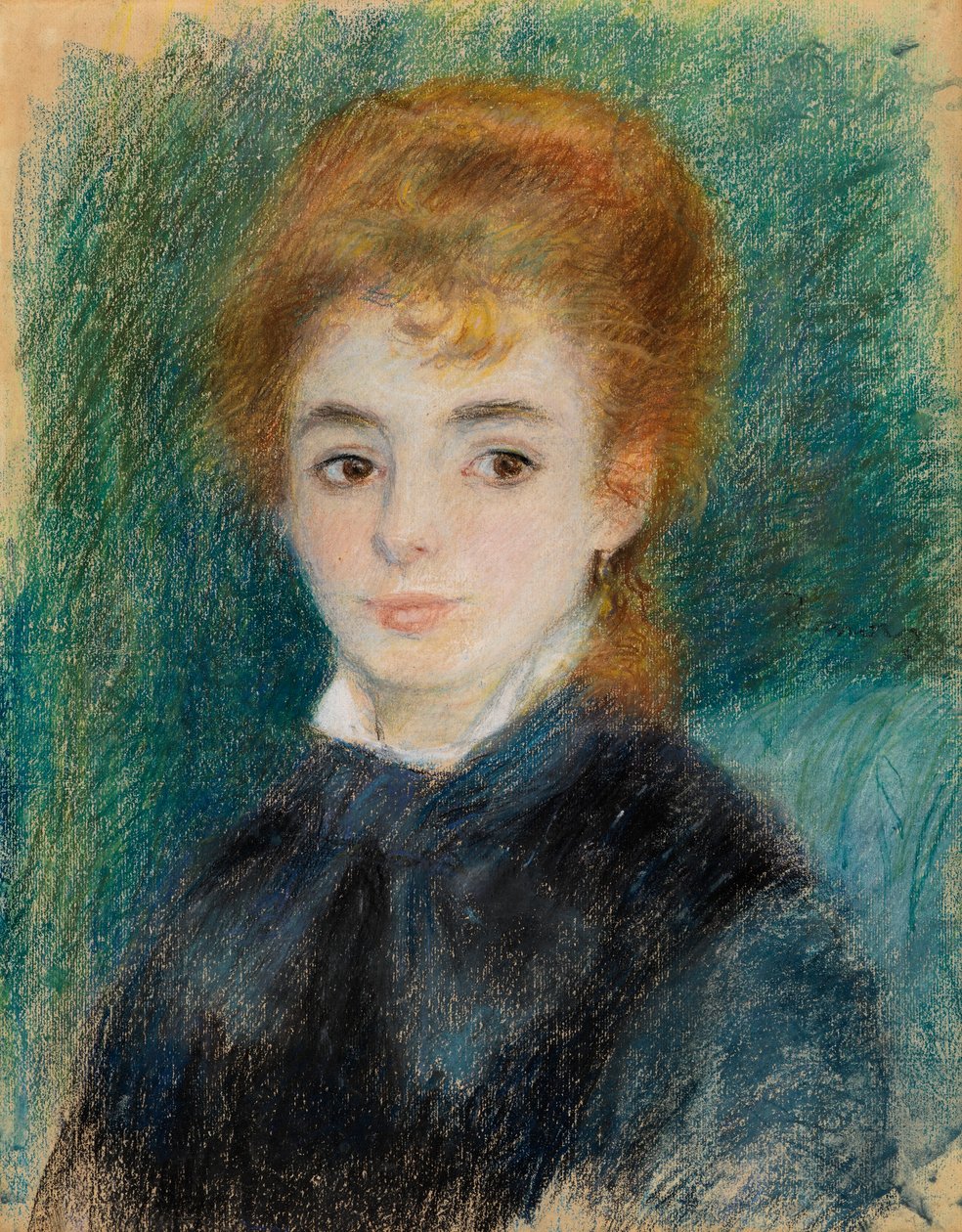 Dama z kasztanowymi włosami, ok. 1875-78 (pastel na papierze ząbkowanym) autorstwa Pierre Auguste Renoir