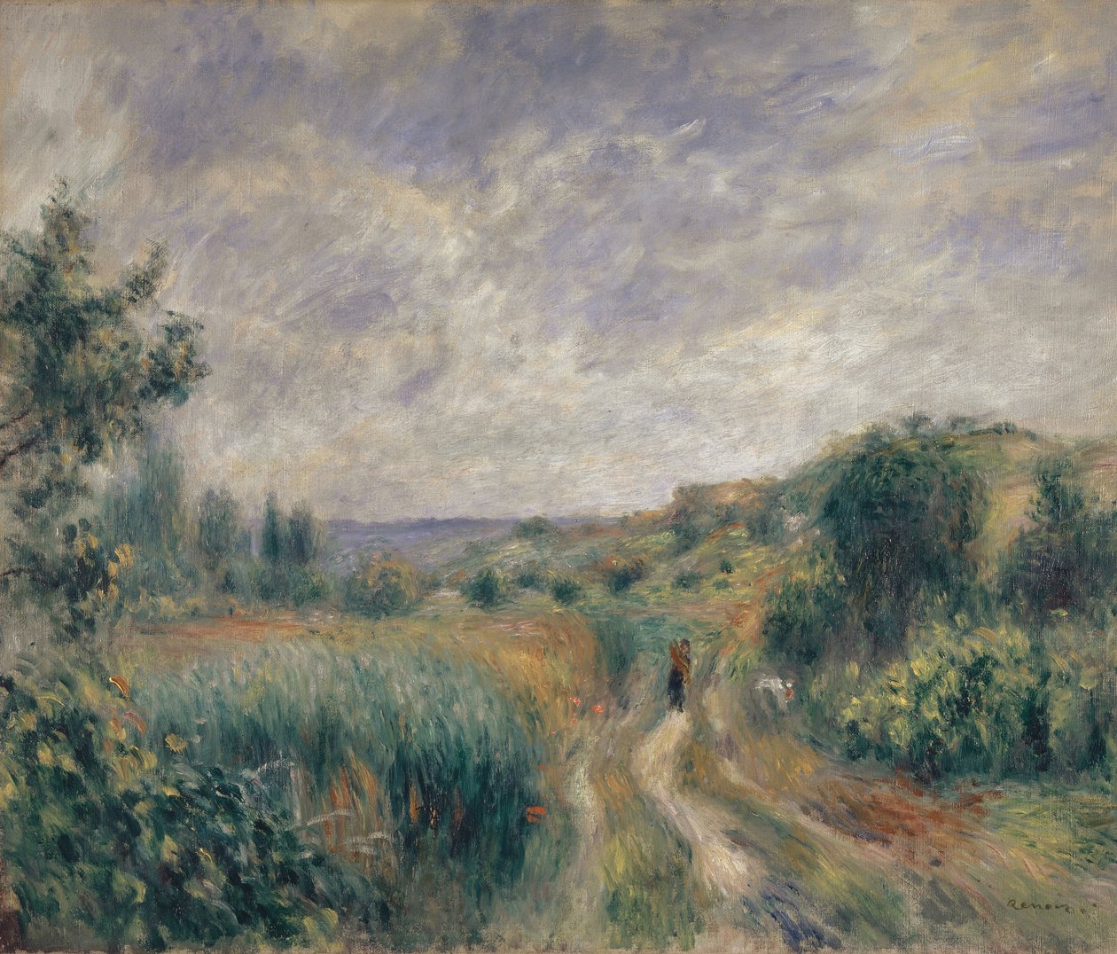 Krajobraz w pobliżu Essoyes Krajobraz z dwiema postaciami na trawie, 1892. autorstwa Pierre Auguste Renoir
