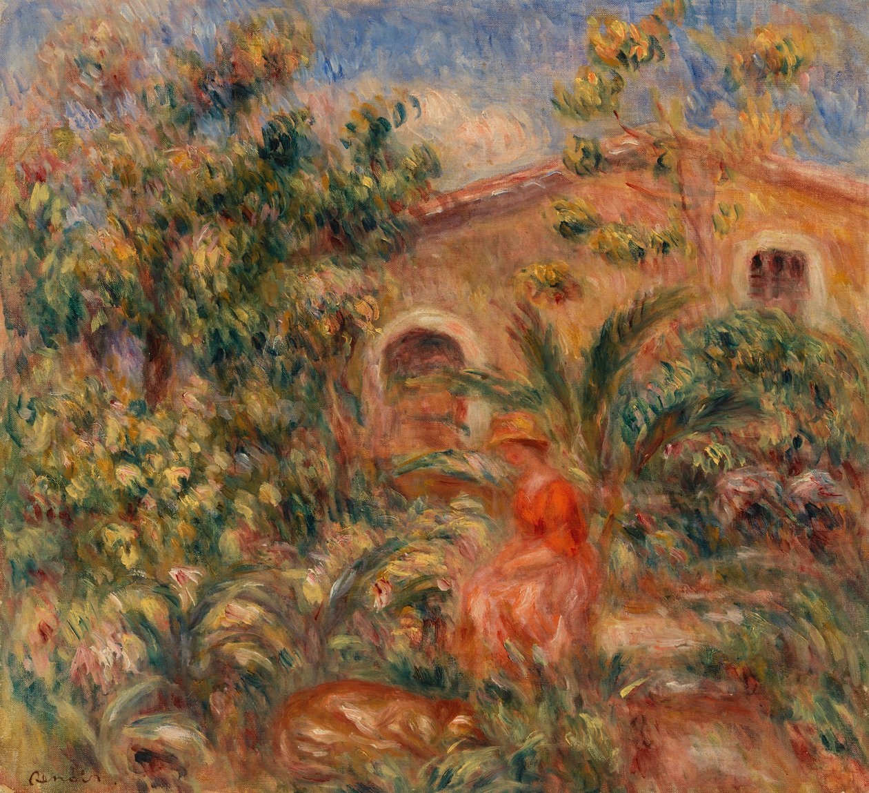 Krajobraz z kobietą i psem autorstwa Pierre Auguste Renoir