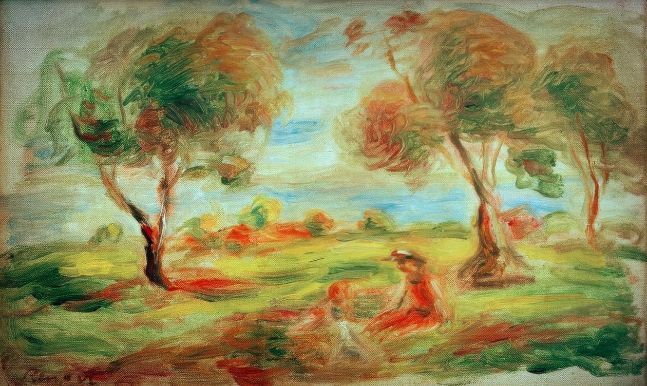 Krajobraz w pobliżu Cagnes Sur-Mer, z ludźmi autorstwa Pierre Auguste Renoir