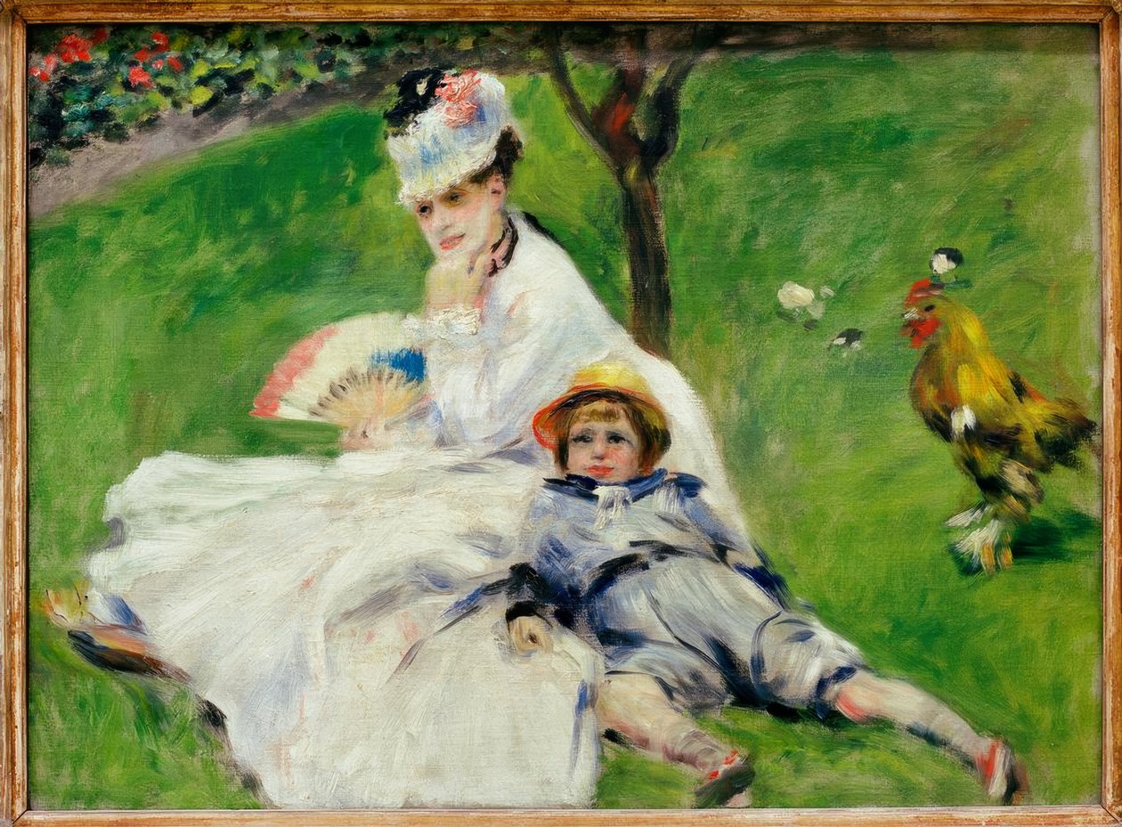 Madame Claude Monet z synem Jeanem w ogrodzie w Arg autorstwa Pierre Auguste Renoir