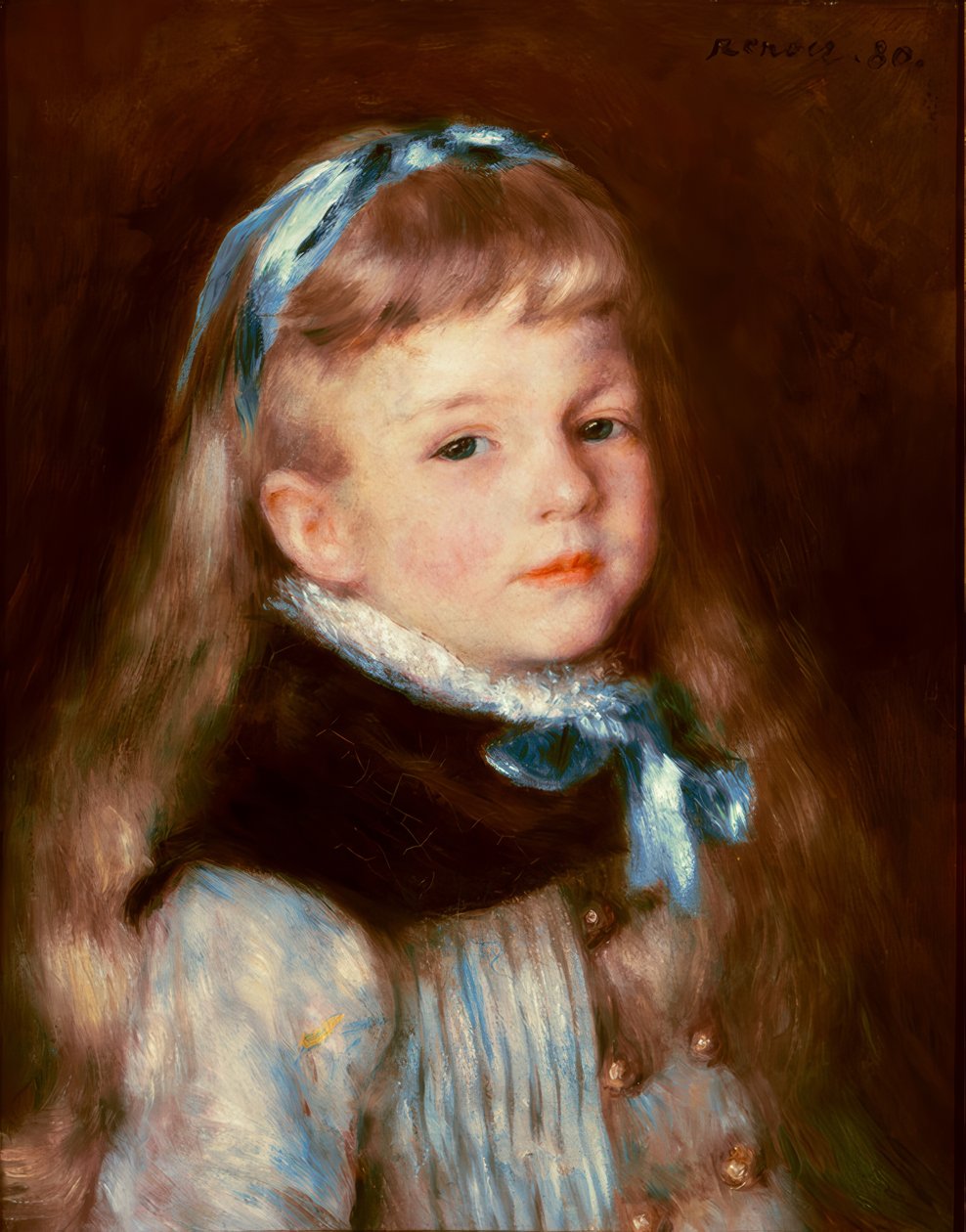 Mademoiselle Grimprel z niebieską wstążką autorstwa Pierre Auguste Renoir