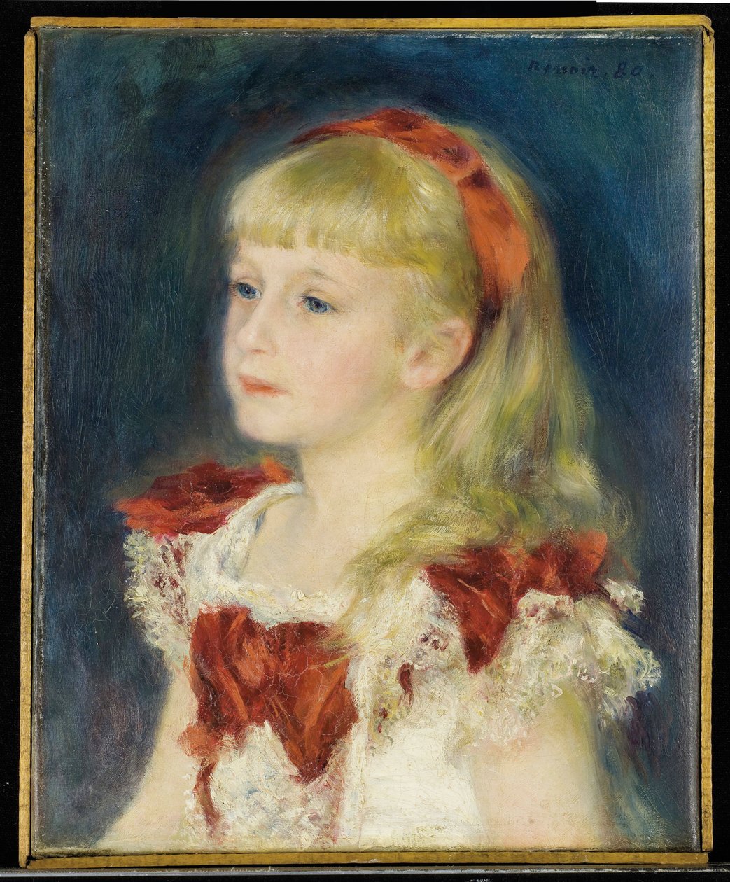 Mademoiselle Grimprel z czerwoną wstążką (Helene Grimprel, ok. 1873-?) - Obraz Pierre Auguste Renoir (1841-1919), olej na płótnie (45x35 cm) autorstwa Pierre-Auguste Renoir