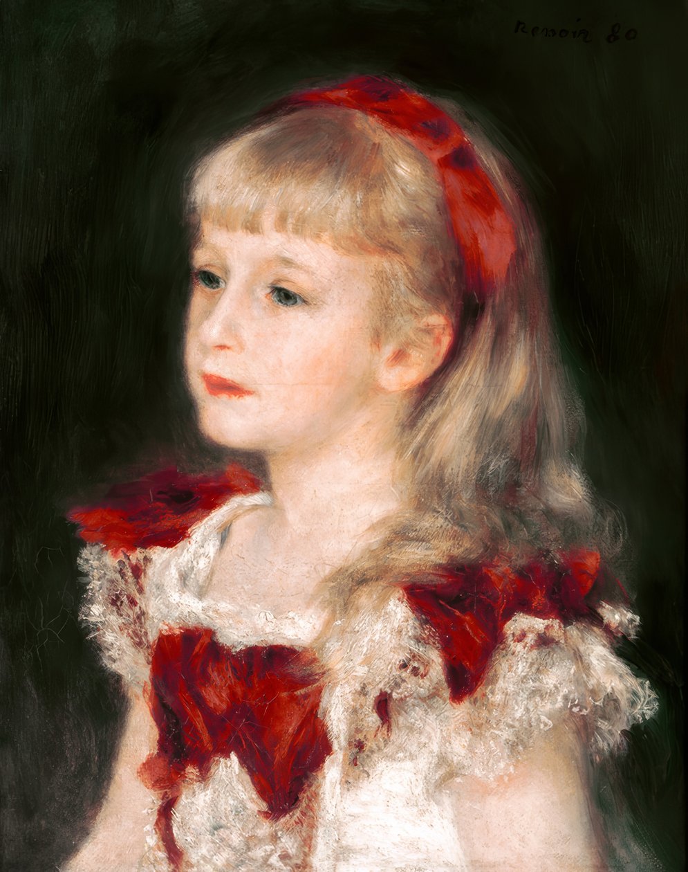 Mademoiselle Grimprel z czerwoną wstążką autorstwa Pierre Auguste Renoir