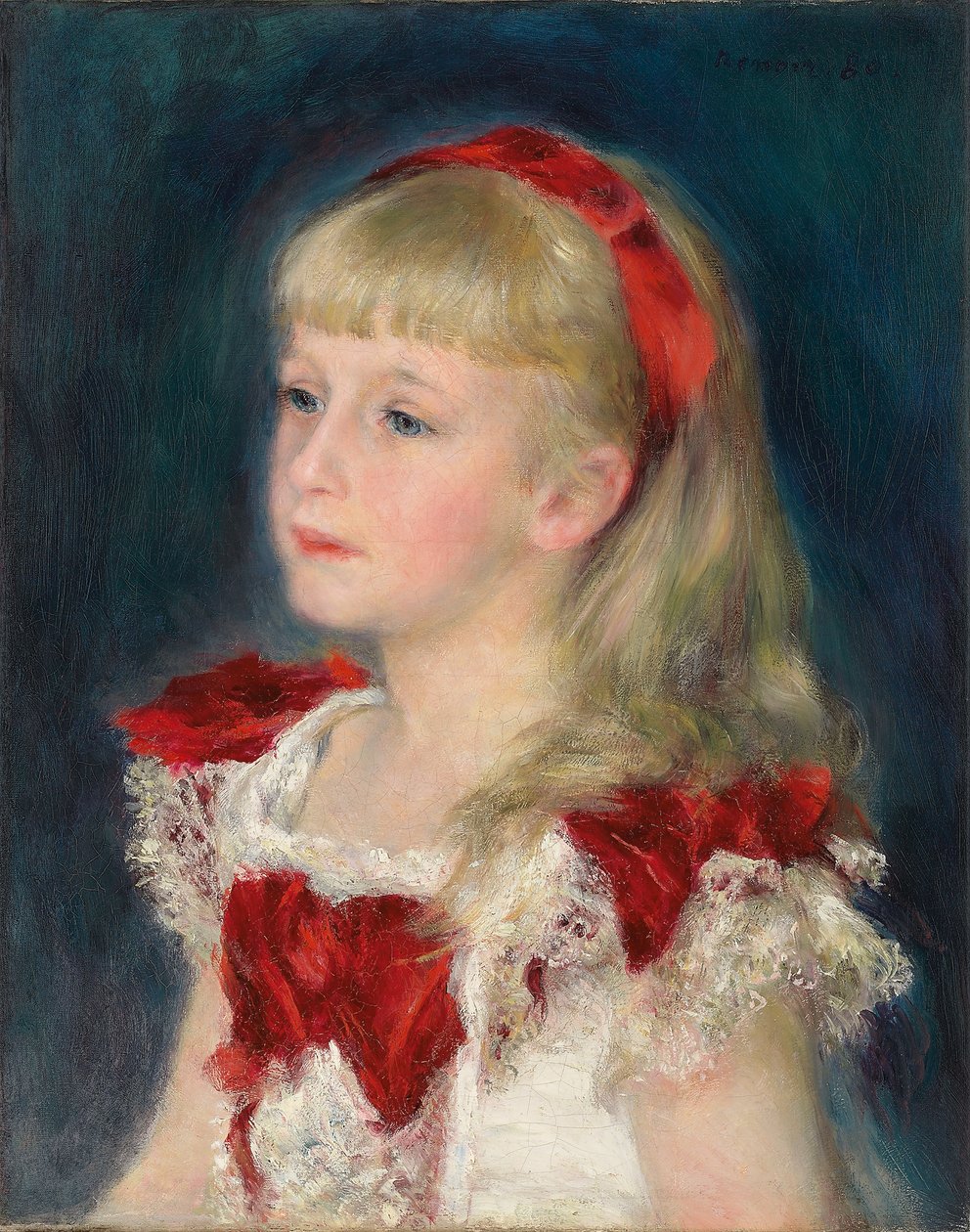 Mademoiselle Grimprel z czerwoną wstążką, 1880 autorstwa Pierre Auguste Renoir
