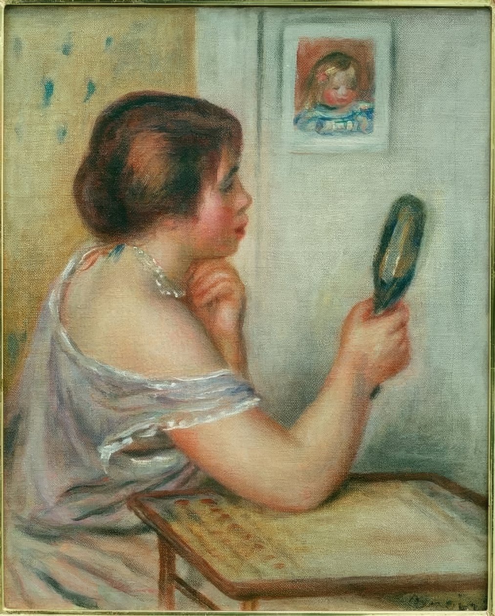 Marie Dupuis trzymająca lustro z portretem Coco autorstwa Pierre Auguste Renoir