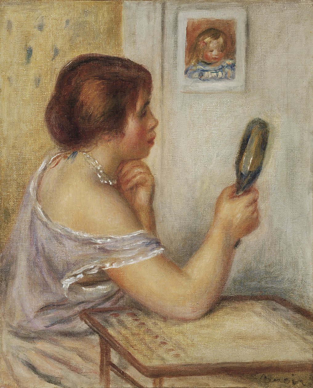 Marie Dupuis trzymająca lustro z portretem Coco autorstwa Pierre Auguste Renoir