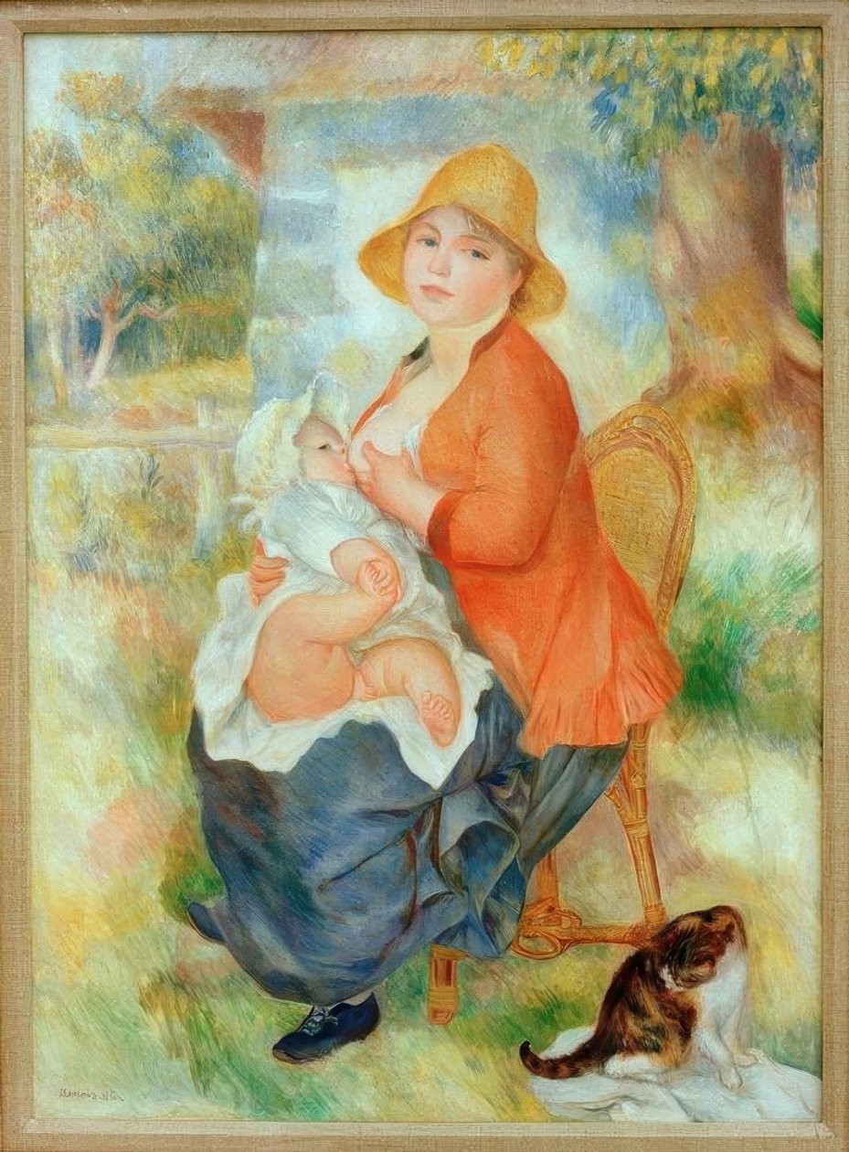 Macierzyństwo. Kobieta karmiąca piersią swoje dziecko autorstwa Pierre Auguste Renoir