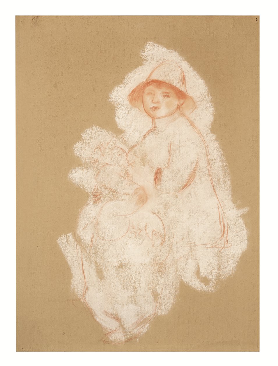 Matka i dziecko (macierzyństwo) (sangwina i biała kreda na papierze położonym na płótnie) autorstwa Pierre Auguste Renoir
