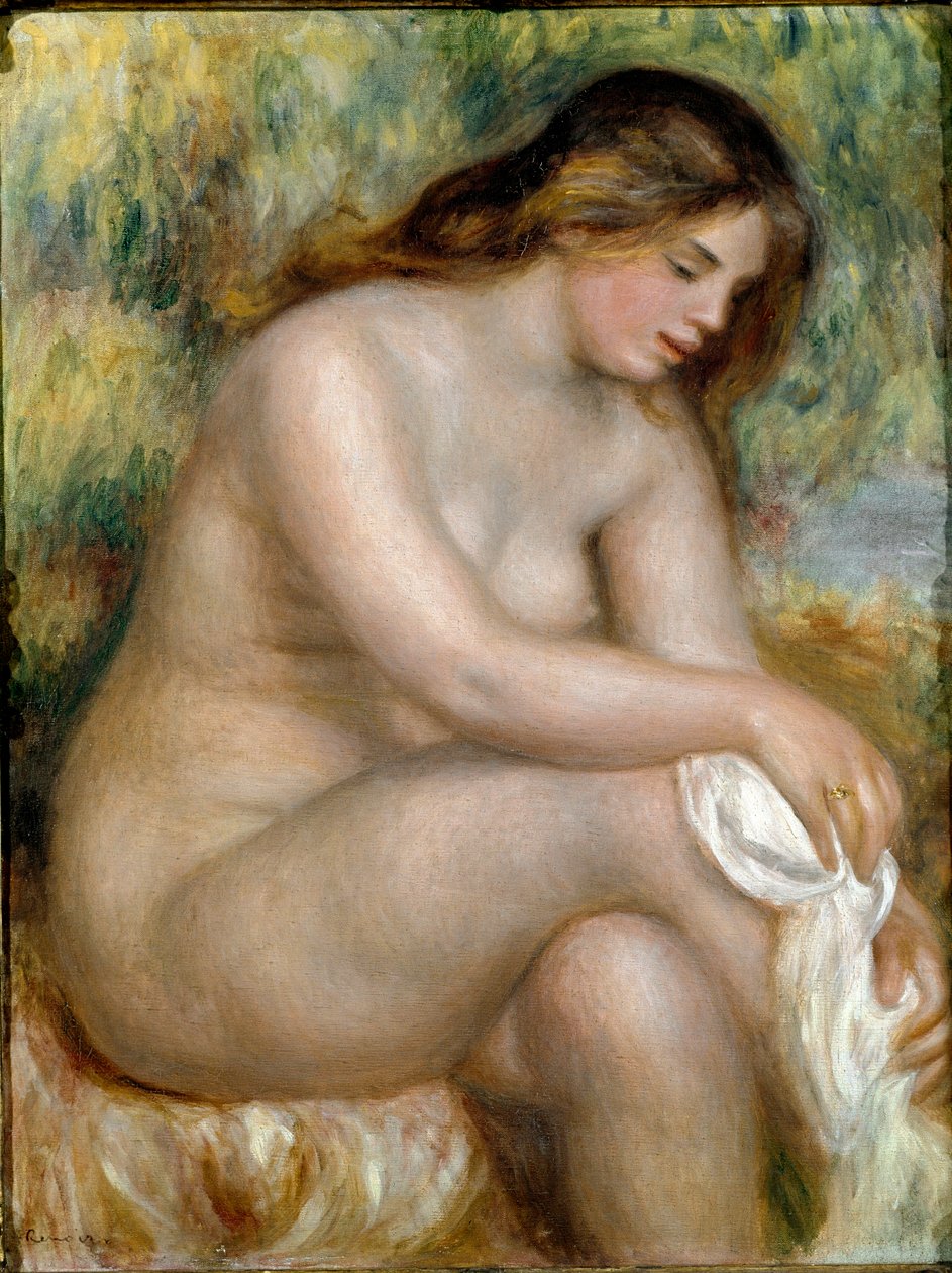 Naga siedzi (kąpiąca wyciera nogę) autorstwa Pierre Auguste Renoir