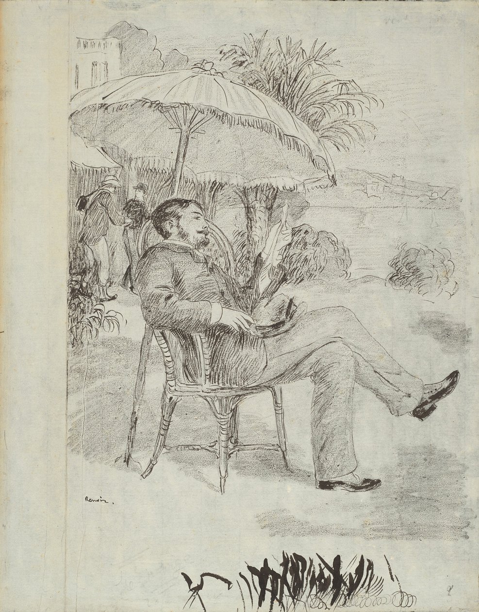 Na tarasie hotelu w Bordighera: malarz Jean Martin przegląda swój rachunek (ilustracja do „Etykiety”) Edmonda Renoira autorstwa Pierre Auguste Renoir