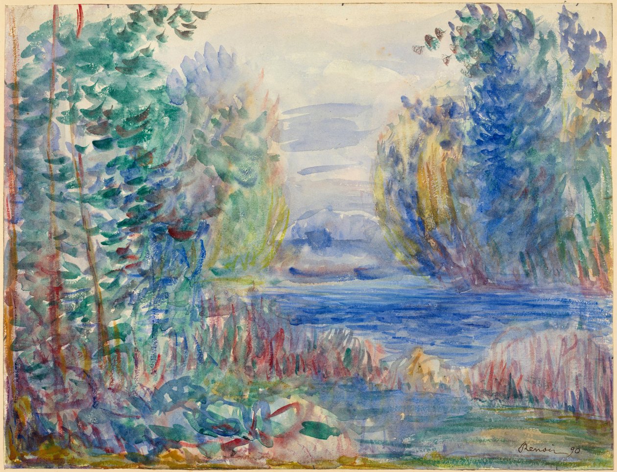 ""Paysage de riviere"" (Pejzaż rzeczny) Akwarela Pierre Auguste Renoir (1841-1919) 1890 Wymiary 25,4x33,8 cm Albertina, Wiedeń autorstwa Pierre Auguste Renoir