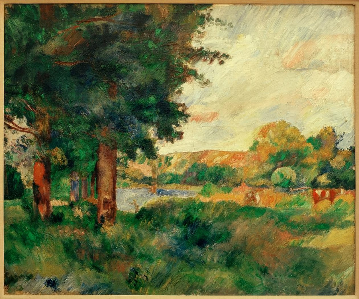 Krajobraz Ile de France z wysokimi drzewami autorstwa Pierre Auguste Renoir