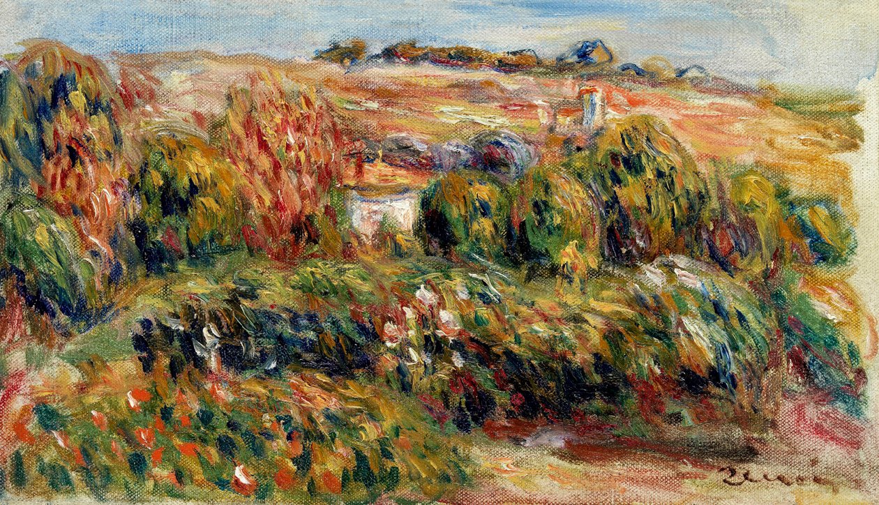 Krajobraz w Prowansji (Francja). Obraz Pierre Auguste Renoir (1841-1919), olej na płótnie, ok. 1900. Sztuka francuska, XX w., impresjonizm. Prywatna kolekcja. autorstwa Pierre Auguste Renoir