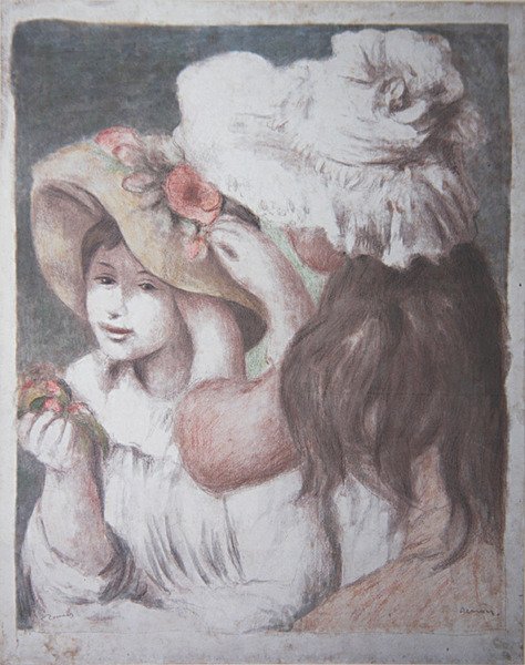 Przypinanie kapelusza autorstwa Pierre Auguste Renoir