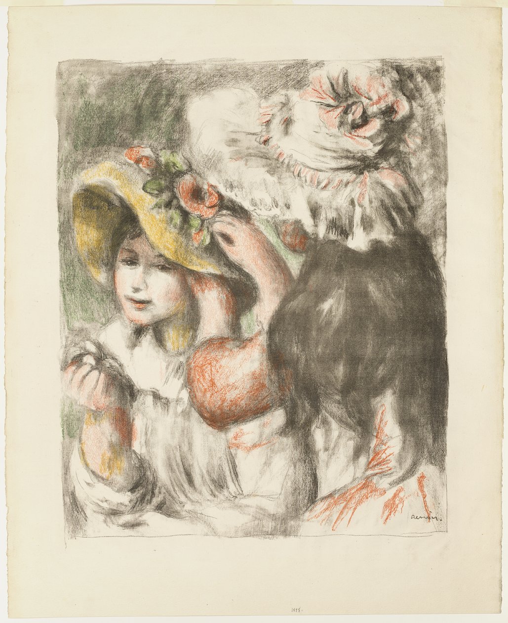 Przypinanie kapelusza autorstwa Pierre Auguste Renoir