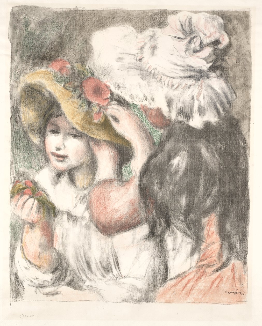 Przypinanie kapelusza autorstwa Pierre Auguste Renoir