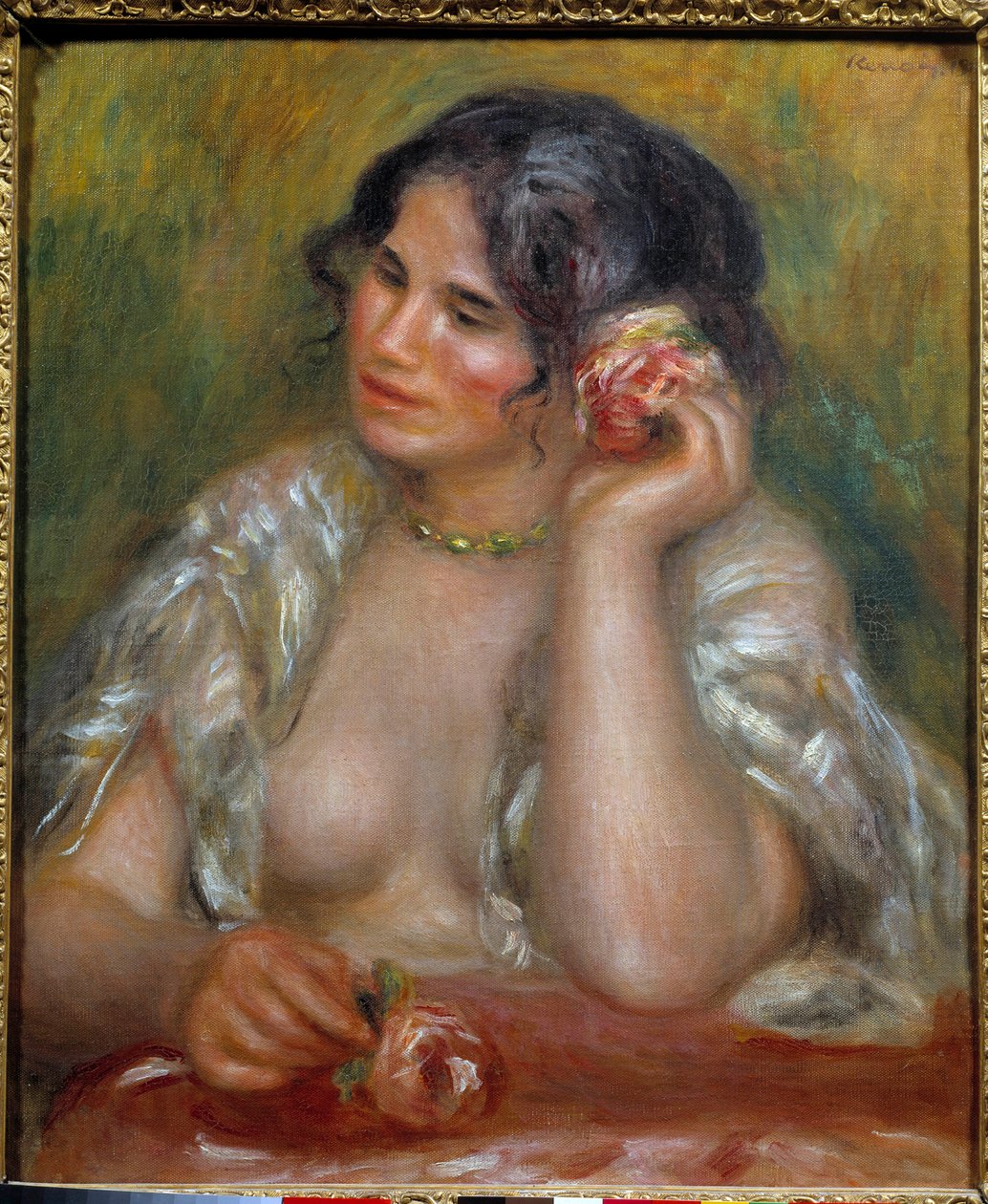 Portret Gabrielle z różą (1878 - 1959). Obraz Pierre