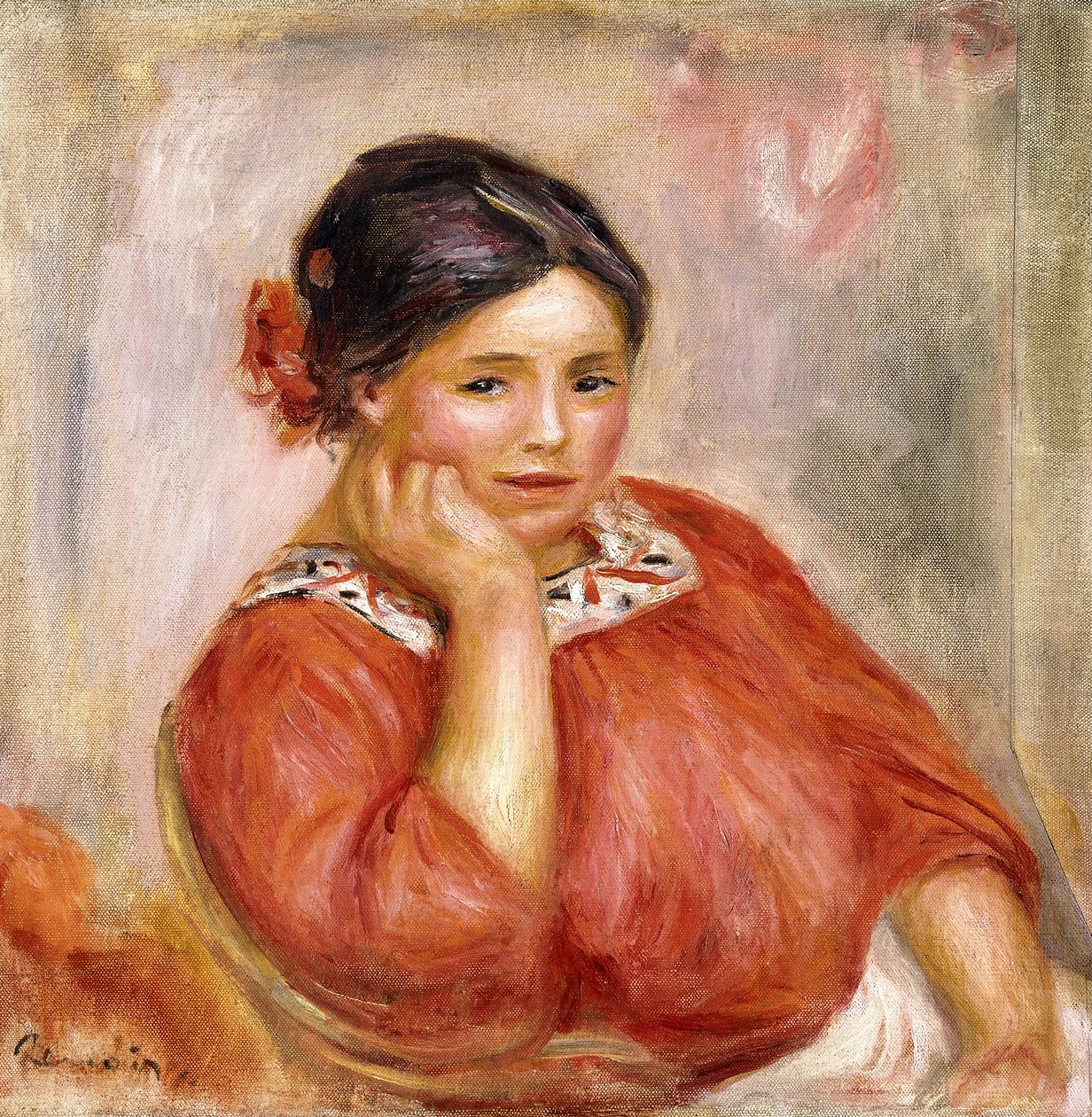 Portret Gabrielle w czerwonej bluzce, 1896 autorstwa Pierre Auguste Renoir